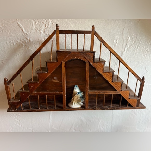 🪜 Vintage Wooden Staircase Shelf Miniature Display Rustic Farmhouse Cottagecore - Picture 7 of 9